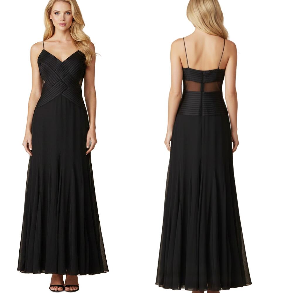 JS Collections Black Cutout Mesh Tulle Mermaid Hem Formal Gown Size 8 Maxi Dress